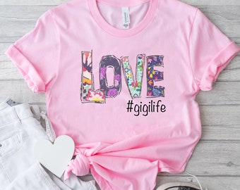 Personalized Grandmother Tees - Floral Love Design - Grandma life, Gigi life, Mimi Life, Nana Life, Grammy Life - Super Soft Bella Tees