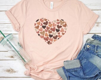 Heart Full of Hearts Tee - Valentine's Day Tee - Boho Tee - Muted Colors - Super Soft Bella Tees