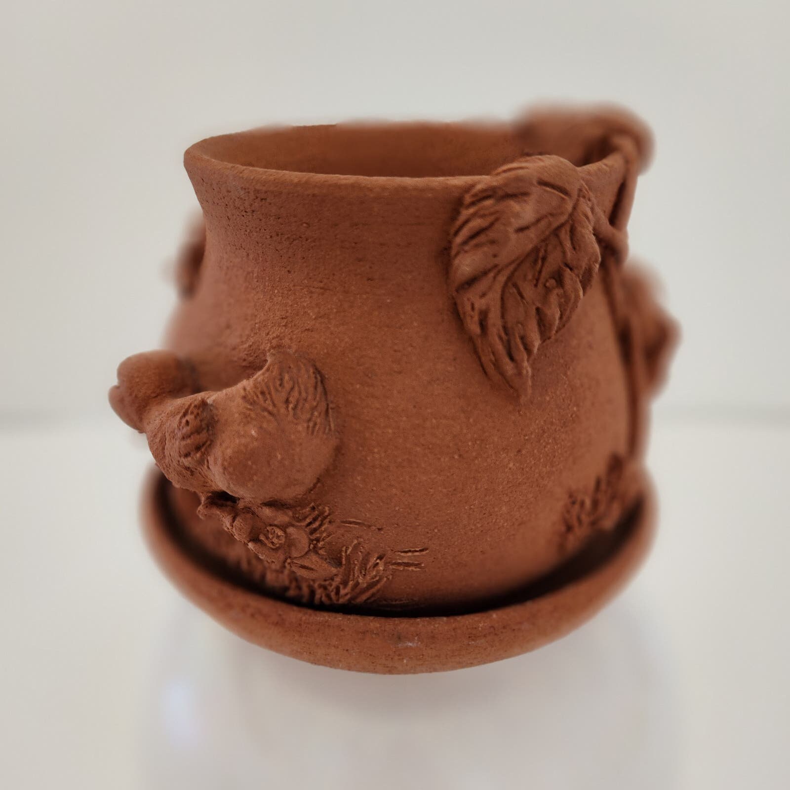 Vintage June Sears Signed Terracotta Pottery Rainy Day Ducks Pot With