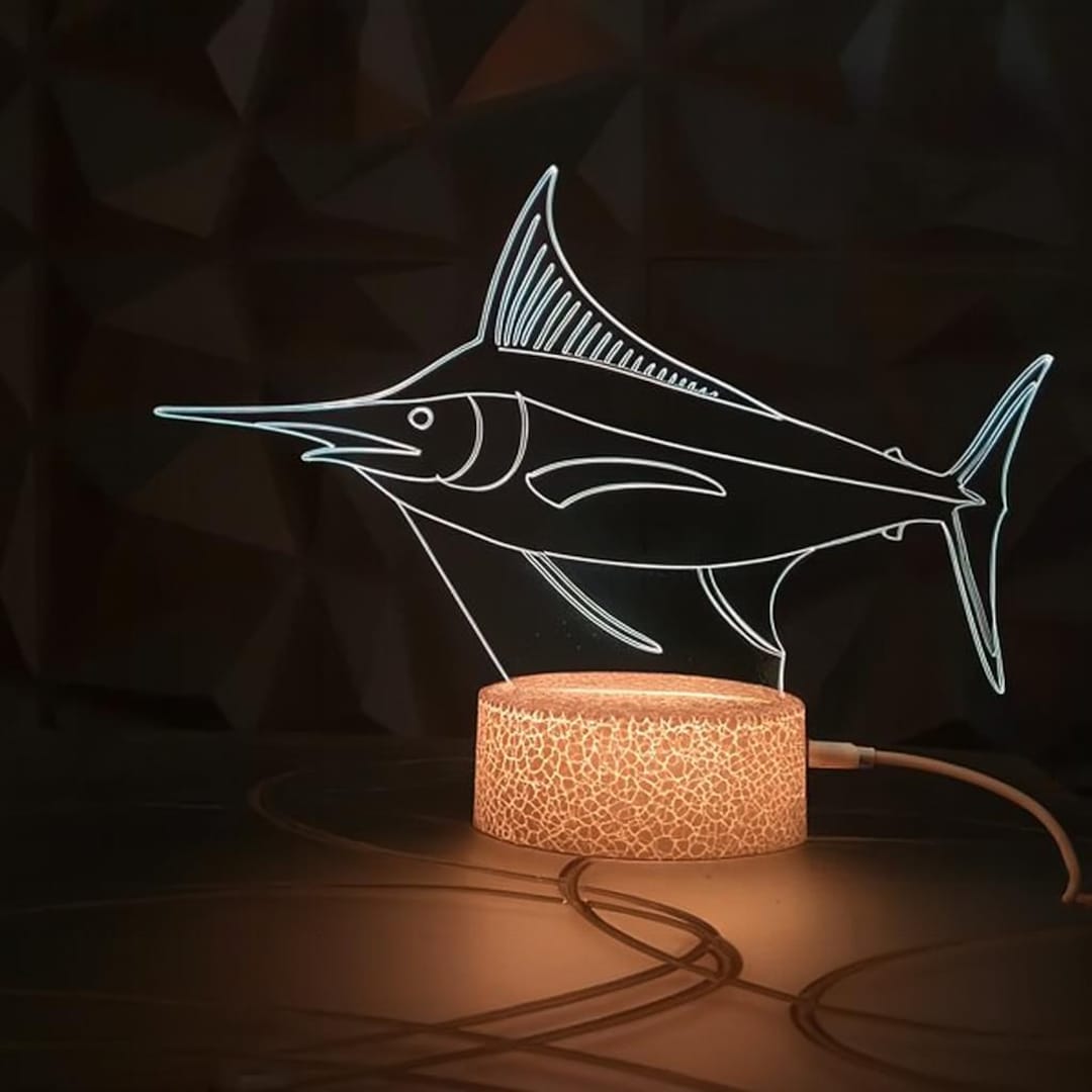 Blue Marlin Fishing LED Night Light: 3D Illusion Desk Lamp - Etsy