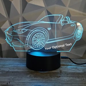 Miata Car Lamp Gift, Personalized Text 3D Car Sketch Night Light 7 Colors, Super Car Motorcycle 3D Photo Lamp, Lamp Gift for Him