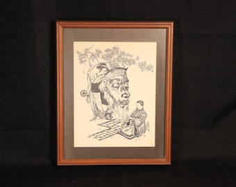 Art encadré de style japonais Mid-Century, édition limitée, Hans Podzun, surréaliste