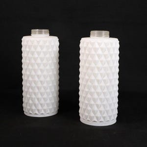 Vtg Replacement Hanging Swag Lamp Globes Diamond White Frosted MCM 9 5/8 X 3 7/8