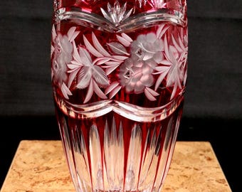 Bohokristallen cranberryrood geslepen rozenkunst glazen vaas