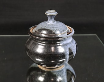 Pottery Stoneware Sugar Bowl, Beautiful multi colour Glaze, stamp " Espinoza"