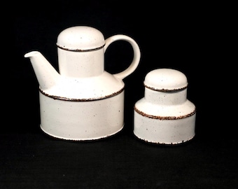 Vtg English Stonehenge Midwinter White Kamionkowy dzbanek do kawy/herbaty i cukierniczka