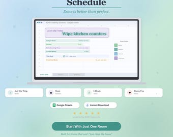 ADHD Cleaning Schedule | Room Rotation, 5-Minute Tasks (Google Sheets)