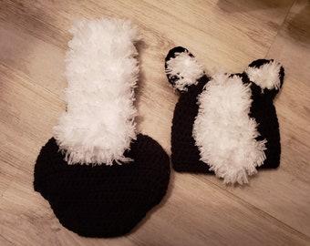 Custom order-Diana-Skunk hat and diaper cover costume for Halloween baby or toddler 0-3 mths or any size to 18mth