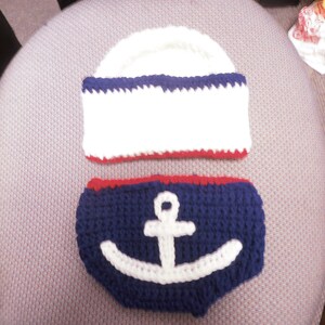 Baby or toddler hat and diaper cover set Sailor set 0-3 or any size to 18mth same price image 1