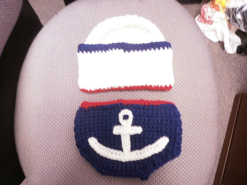 Baby or toddler hat and diaper cover set Sailor set 0-3 or any size to 18mth same price image 1