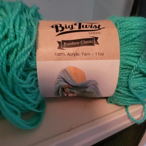 Big Twist yarn green. Rainbow classic