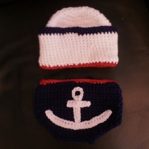 Baby or toddler hat and diaper cover set Sailor set 0-3 or any size to 18mth same price image 2