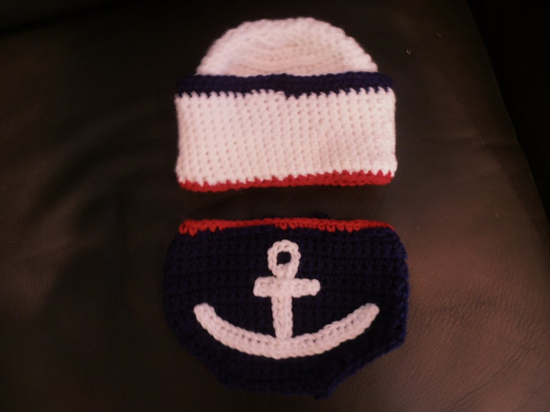 Baby or toddler hat and diaper cover set Sailor set 0-3 or any size to 18mth same price image 2