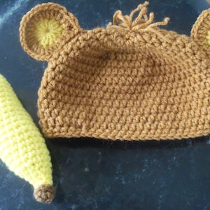 PDF PATTERN Only Baby or toddler hat  Monkey with banana  0-3mth -2T