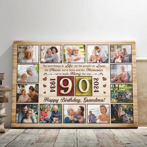 90th Birthday Photo Collage Canvas: Personalized Family Gift for Grandma/Grandpa