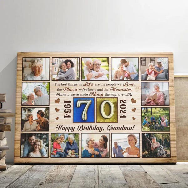 Personalized 70th Birthday Photo Collage Canvas: Grandma Birthday Gift, Grandpa 70th Birthday Memory Wall Art