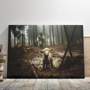 Dem Canvas Christian Canvas, Jesus Running After a Lost Lamb, Jesus Lamb of God, Jesus The Good Shepherd, Jesus and Lamb Art, Luke 15:3-7