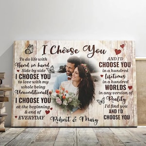 Personalized “I Choose You” Couple Canvas – Custom Photo, Names & Love Quote | Romantic Anniversary Wedding Gift for Him or Her