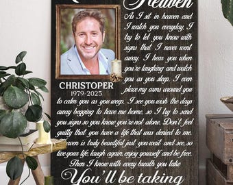 Personalized Memorial Canvas Print: "As I Sit In Heaven" Poem, Remembrance Gift