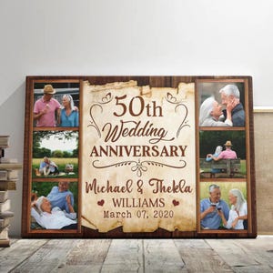 Personalized 50th Wedding Anniversary Photo Canvas – Custom Golden Anniversary Gift with Couple&#39;s Name, Date & Pictures | Custom Canvas