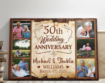 Personalized 50th Wedding Anniversary Photo Canvas – Custom Golden Anniversary Gift with Couple's Name, Date & Pictures | Custom Canvas