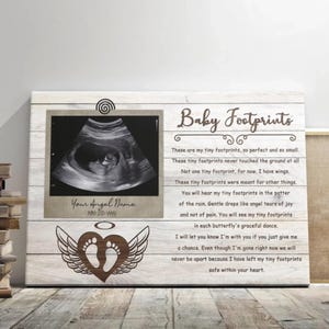 Personalized Baby Memorial Canvas, Custom Ultrasound Photo, Sympathy Gifts For Infant Loss, Miscarriage Keepsake, Baby Footprints