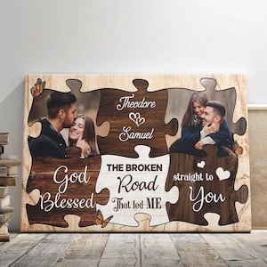 Personalized Couple Canvas Prints, Custom Anniversary Couples Gifts For Her, Wedding Gifts, Engagement Couple Gifts, Puzzle Piece Frame