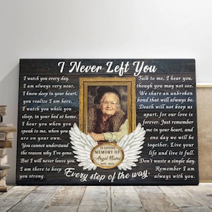 Personalized Memorial Canvas, Custom Photo Memorial Gifts, Remembrance Gifts For Loss Of Dad, Mom, Angel Wings I Never Left You Dem Canvas