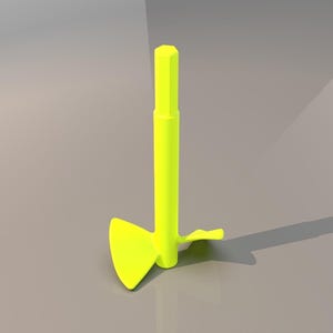May include: A bright yellow plastic mixing attachment for a stand mixer. The attachment has a long, straight shaft with a propeller-shaped blade at the bottom.