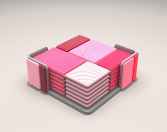 Set di sottobicchieri ondulati stampabili in 3D: sottobicchieri moderni con texture + supporto (file STL)