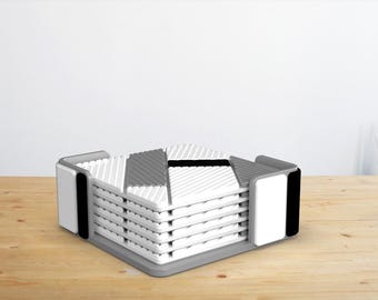 3D Printable Geometric Coaster Set STL: Modern Triangle Drink Coasters + Holder (Digital File)