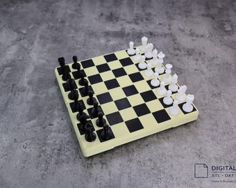 File STL del set di scacchi: scacchiera e pezzi moderni stampabili in 3D