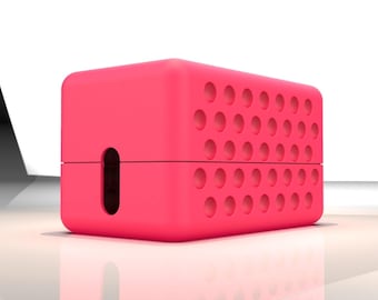 Grid Cable Storage Box: Modern Perforated Cord Organizer (STL File)