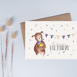 Biglietto di auguri di compleanno "Orso" A6 acquerello dipinto a mano come stampa fine art