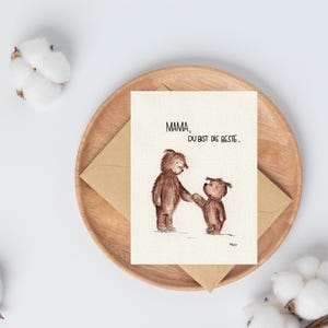 Oso "Mamá es la mejor" Acuarela A6 pintada a mano como impresión artística
