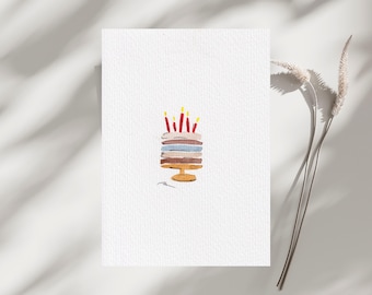 Birthday card A6 watercolor hand-painted as a fine art print including envelope - personalized with desired text or name