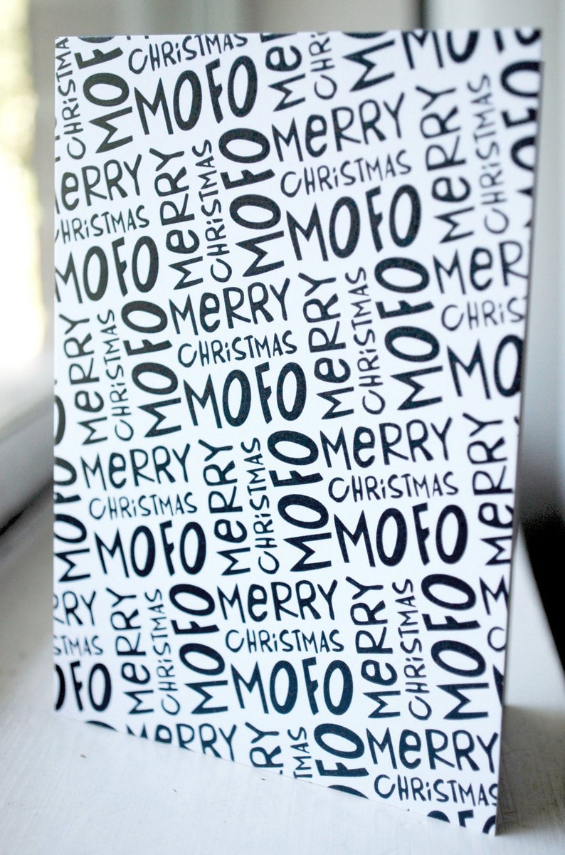 Joyeux Noël Mofo carte / Blank card / noir et blanc / 3.5 x 4,875 image 1