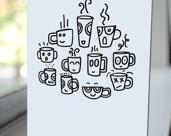 Coffee Mugs card / Blank card / Black and white / 3.5" x 4.875"