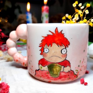 3D Ponyo Mug – Handmade Ceramic Cup with Miniature Ponyo Inside – Studio Ghibli Inspired – Unique Anime Coffee Gift – Kawaii Art Cup