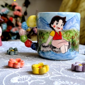 Hand-Painted Ceramic Mug – Heidi Illustration – Unique Anime Art Cup – Gift for Anime Lovers – Whimsical Coffee or Tea Mug