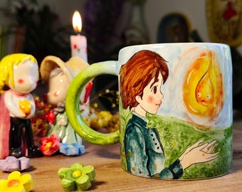 Tazza Calcifer fatta a mano: tazza in ceramica dello Studio Ghibli, il castello errante di Howl
