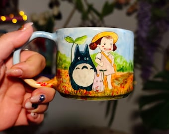 Handmade Totoro and Mei Coffee Mug: Studio Ghibli Ceramic Pottery