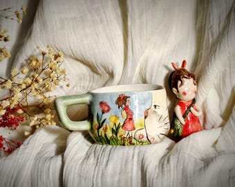 Hand-Painted Arrietty Tea Cup: Studio Ghibli Ceramic Coffee Mug