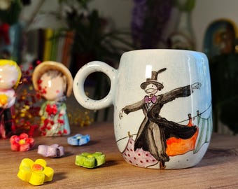 Taza de El Castillo Ambulante hecha a mano – Cabeza de Nabo (Espantapájaros) – Elegante taza de cerámica con forma de lágrima – Inspirada en Studio Ghibli