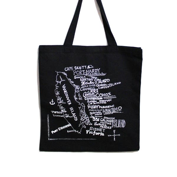 VAN ISLE Tote. Map Island Tote. Black Canvas Bag Vancouver Island Bag. Grocery Bag. Carry All Bag. Market Bag. Victoria Bc Tote Bag.