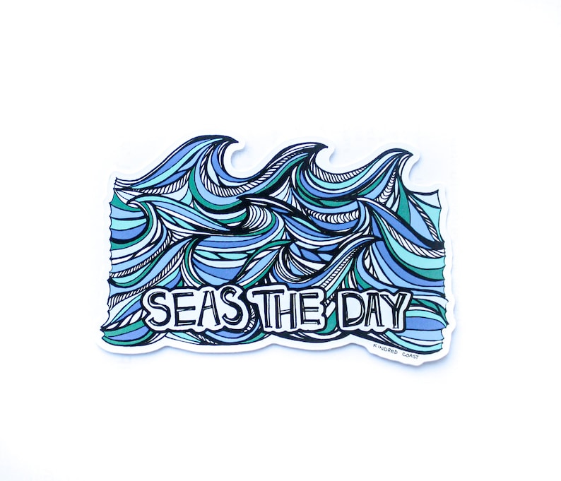 SEAS THE DAY Eco Friendly Paper Stickers Motivational Sticker. Positive Sticker. Gift for Friend. Awesome Sticker Pun Sticker Seize the Day image 2