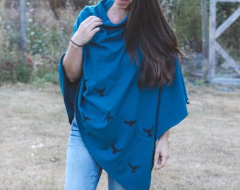 Moroccan Tencel Lyocell Poncho with Birds Print