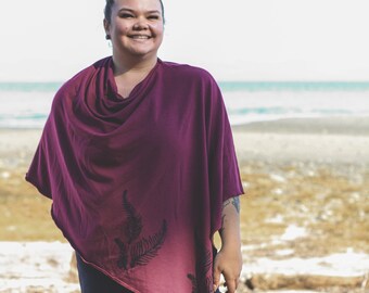 Merlot Tencel Poncho with Fern Print