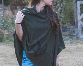 Forest Tencel Lyocell Poncho with Fern Print - SALE