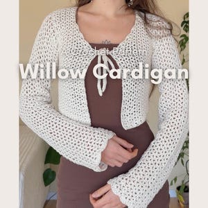 Willow Cardigan Crochet Pattern PDF | Spring Lace Cardigan with Front Ties | Made-to-measure | Digital Download